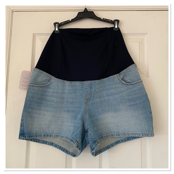 Over Belly Midi Maternity Jean Shorts Isabel Maternity by Ingrid - Picture 2 of 4